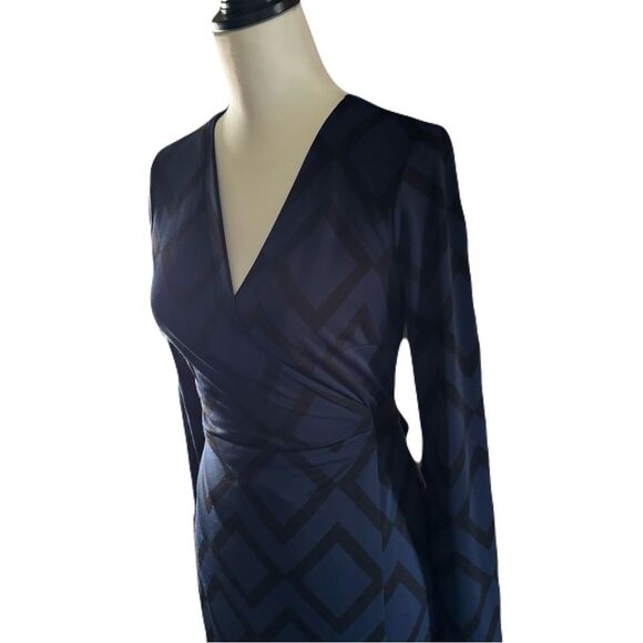 Ann Taylor Navy and Black Geometric Print Wrap Dress | Size 4 | EUC - Picture 3 of 8